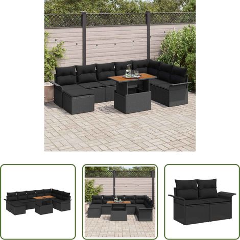 Gartensofa Set - Garten-Sofa-Set mit Speicher 9 pcs Schwarz Poly Rattan (1/5)
