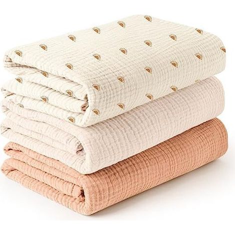 Couverture d'emmaillotage pour bébé, grande couverture d'emmaillotage 100 x 100 cm, ultra-douce et absorbante pour la peau, couverture en mousseline pour bébés (filles et garçons), lot de 3 (1/5)