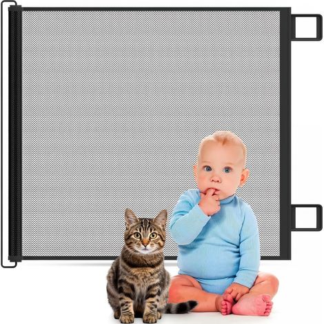 Barrière de Sécurité Rétractable pour Bébé et Animaux Portillon de Sécurité en Maille pour Escaliers Portes et Couloirs Intérieur et Extérieur Noir (1/5)