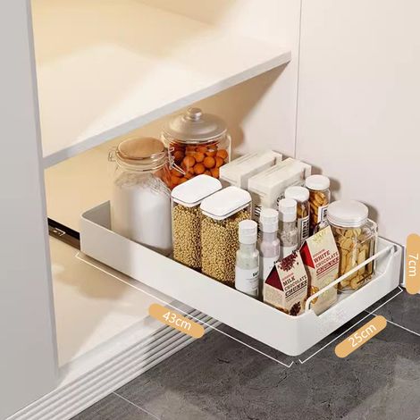 Teleskopschublade, Ausziehbare Schubladen Aufbewahrungsregale, küchenschrank Organizer Ausziehbar mit Griff, Ausziehbarer Schrank Organizer für Speisekammer und Badezimmer Waschtisch – 30x43x7cm
