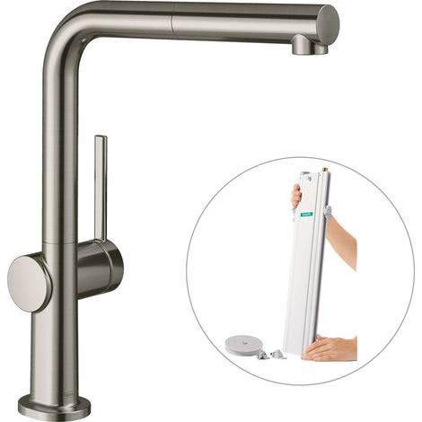 Hansgrohe M54 - Miscelatore da lavello Talis con bocca di erogazione estraibile, sBox, simil inox 72809800 (1/4)