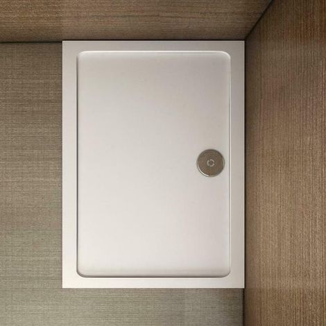 Piatto Doccia In Marmo Minerale e Resina Mista Ultra Sottile Bianco Lucido Antiscivolo Antibatterico 90x80x3cm Rettangolare