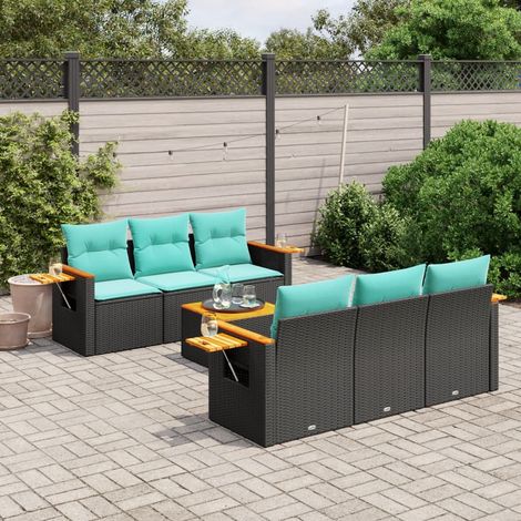 7-tlg. Garten-Sofagarnitur mit Kissen Schwarz Poly Rattan vidaXL (1/5)