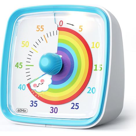 Minuteur avec veilleuse - Minuteur visuel 60 minutes - Minuteur à motif arc-en-ciel - Minuteur Pomodoro - Minuteur pour la maison/la salle de classe/la cuisine/le bureau - Bleu (1/5)