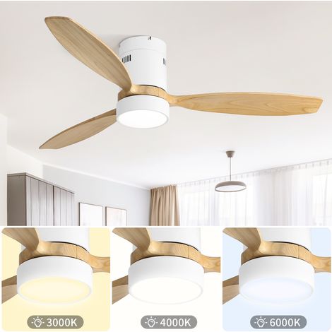132 cm Ventilateur plafond encastrable avec télécommande, pales en bois massif, moteur DC silencieux (1/5)