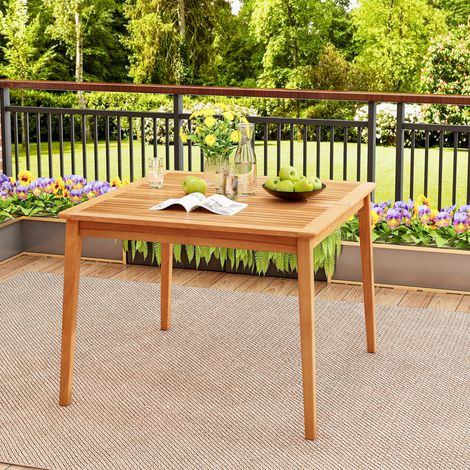 Table bistro carrée de repas en bois d'acacia 40 pouces avec trou de parasol de 1,96 pouce (1/5)