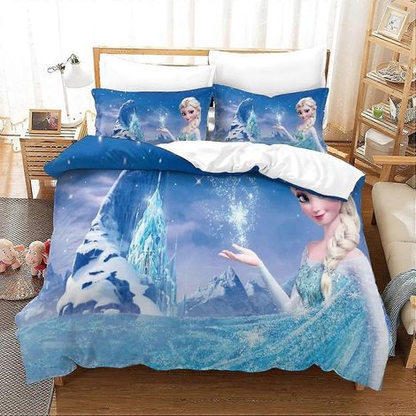 Parure de lit imprimée La Reine des Neiges 3D pour adultes et enfants, avec housse de couette zippée et couvre-lit en microfibre douce. (1/5)