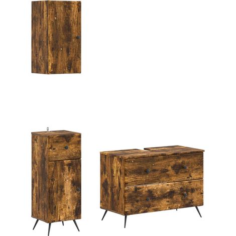 3 Piece Bathroom Cabinet Set BREDA Smoked Oak Engineered Wood vidaXL (1/5)