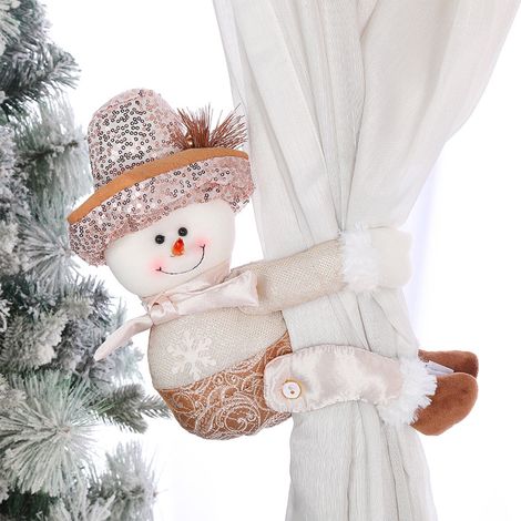Doll Curtain Buckle - Santa Claus Snowman - Rose Gold Holiday Decoration - For Curtains Christmas Tree Fireplace - 1 Piece (1/5)