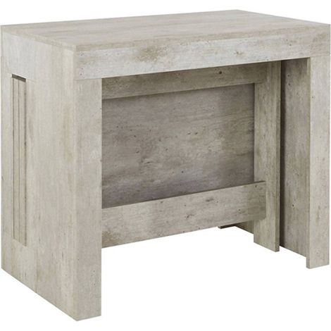 Dmora - Consolle allungabile Anello, Consolle allungabile fino a 12 posti, Tavolo con portallunghe, 100% Made in Italy, cm 51/300x90h77, Cemento