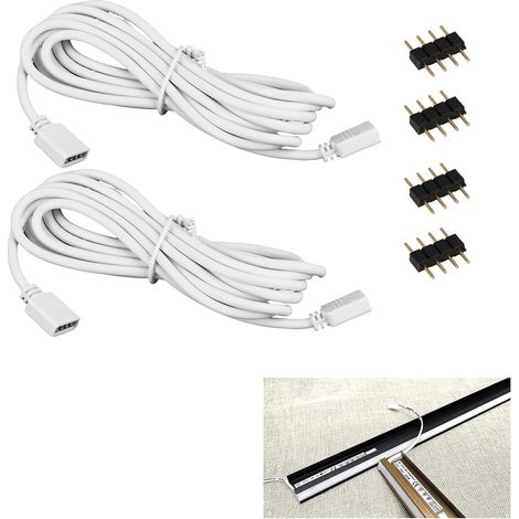 Lot de 2 Câbles d'Extension de 2m pour Bande LED RVB 4 Broches-Compatible avec Bande RVB 5050/3528-Installation Facile et sans Soudure Et Permet Une Connexion Rapide et fiable à Votre Bande LED (1/5)