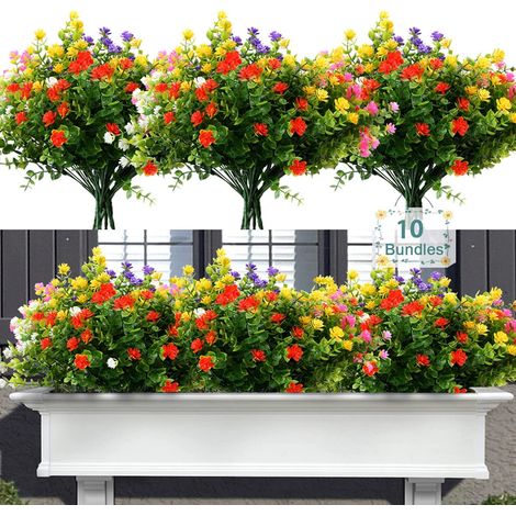 Fleurs Artificielles - Résistantes Aux UV - Pour Extérieur Jardinière Boîte À Fenêtre Balcon - Jaune - Lot De 6 (1/4)