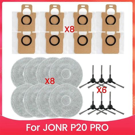 Kit d'accessoires de rechange pour aspirateur robot JONR P20 PRO : sacs à poussière, brosses latérales, chiffon de nettoyage. (1/5)