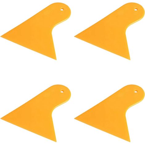 Lot de 4 grattoirs pour autocollants de vitre de voiture, outils de nettoyage en plastique jaune, adaptés aux autocollants de 12 x 9,5 cm. (1/5)