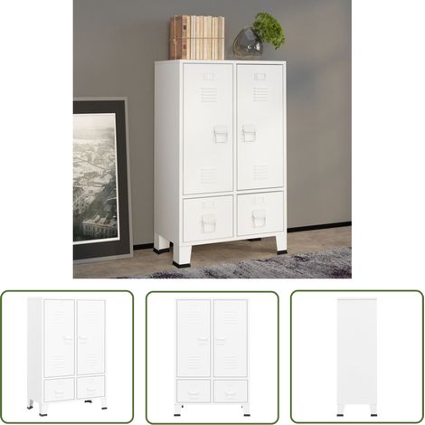 The Living Store Garde-robe industrielle Blanc 67x35x107 cm Acier - Armoire Industrielle - Meuble Rangement - Dressing Blanc - Commode - Mobilier Salle De Bain (1/5)