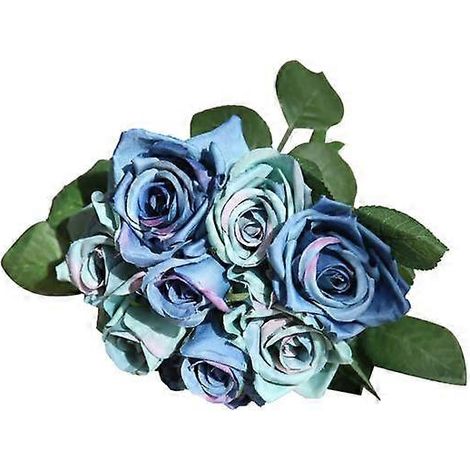 bouquet de roses artificielles, composition florale pour table, décoration de fête ou de mariagebleu (1/5)