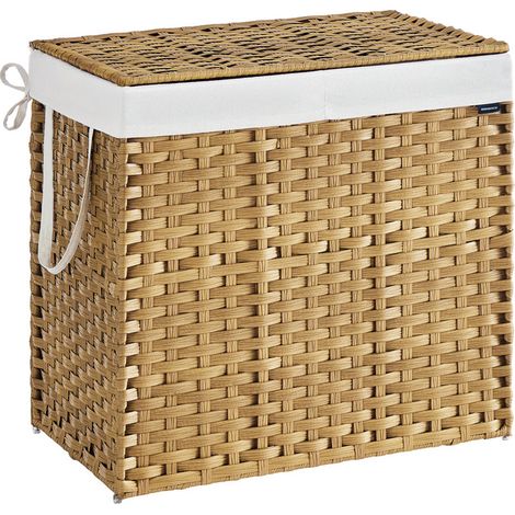 Songmics – Panier à linge 160 L avec couvercle – Sac intérieur amovible en polyester-coton – Rotin PP respirant – Dimensions 66 x 40 x 61 cm