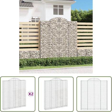 The Living Store Gabionen mit Hochbogen 2 Stk. 200x30x220/240cm Verzinktes Eisen - Gabionen - Gartenzaun - Gartendeko - Gartenzubehör - Stauraum (1/5)