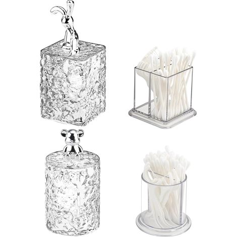 Caja para 2 hisopos de algodón, dispensador de hisopos de algodón de acrílico transparente, caja de almacenamiento para baño o dormitorio, para guardar hisopos de algodón. (1/5)