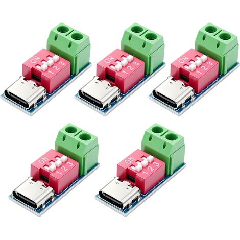 5 USB C PD Trigger Board Module, Carte PD/QC Decoy DIP 5V/9V/12V/15V/20V Type C Module Power Delivery Boost 100W, pour DIY, Tests Électroniques, Charge Rapide