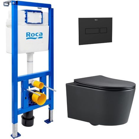 WC-Set Vorwandelement + Swiss Aqua Technologies spülrandloses Wand-WC mit SoftClose-Sitz + Betätigungsplatte (ROSTBRBMR04-IN)