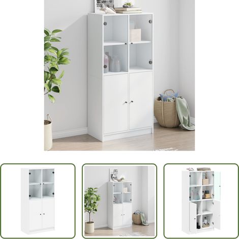 Rangement livres - Buffet haut avec portes blanc 68x37x142 cm bois d'ingénierie (1/5)