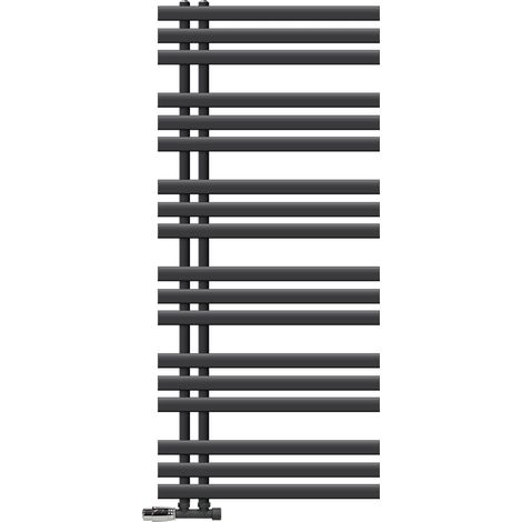 LuxeBath Radiatore Iron EM Design Scaldasalviette 600 x 1400 mm Antracite Calorifero Attacco Centrale con Set di Connessione e Termostato Angolo Muro Termosifone Moderno Termoarredo per Bagno (1/5)