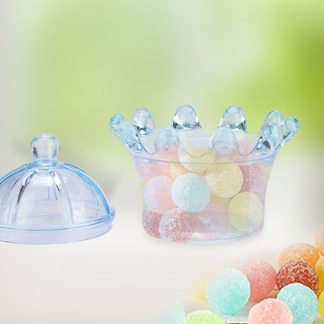 12 Stück Geschenktüten, transparente Kronen-Kunststoff-Bonbonboxen für Partygeschenke, Schokoladenboxen (Blau) (1/4)