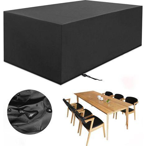 Funda para muebles de jardín, rectangular, para mesa de jardín, impermeable, resistente a los rayos UV, para mesa de exterior (negra, 213 x 132 x 74 cm)