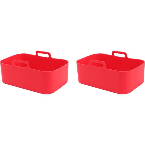 Lot de 2 paniers et tapis en silicone réutilisables et antiadhésifs pour friteuse Ninja DZ201 Foodi 8QT (rouge). Accessoires pour four à air chaud. (1/5)