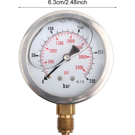Manomètre 0-250 BAR/3750 PSI, diamètre 63 mm. (1/5)