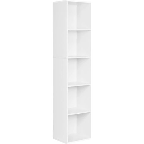 Bibliothèque Colonne 5 Cubes 30x24x132cm Semi-Ouvert, Blanc Scandinave, pour Livres, Plantes, Cadres, Salon, Bureau, Chambre (1/5)
