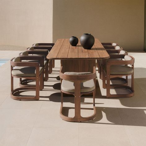 Set de table rectangulaire 265x120 cm en bois d'acacia Siena et 10 chaises de jardin en bois d'eucalyptus Selira SKLUM Brun Acacia