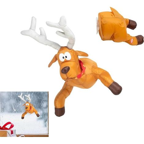 WEIHNACHTSTIERE - Animierte Fensterdekoration "Rentier-Umkehrung" - Weihnachtsfestdekoration Geschenk Weihnachtsmann/Rentier