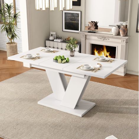 MEUBLIV Table à manger extensible 120/160 x 80 cm blanc – 4-6 personnes (1/5)