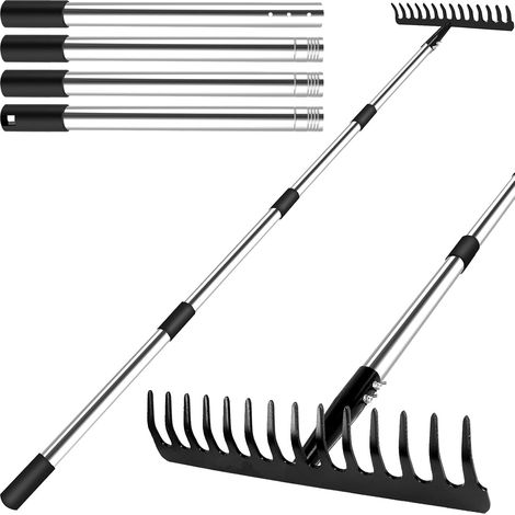 Garden Rake with Handle Garden Rake Metal Garden Rake with 14 Teeth Leaf Rake with Stainless Steel Handle for Loosening Soil and Leveling Lawn Heavy Duty Garden Accessory (1/5)