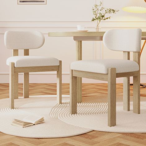 Set of 4 Solid Wood Dining Chairs in Natural Color for Home,Restaurant,Living Room and Cafe,Boucle Upholstery,Dimensions 545479 cm (1/5)