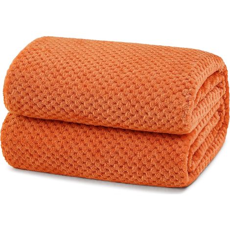 Plaid Couverture Polaire, Jeté de Canapé en Flanelle, Orange (1/5)