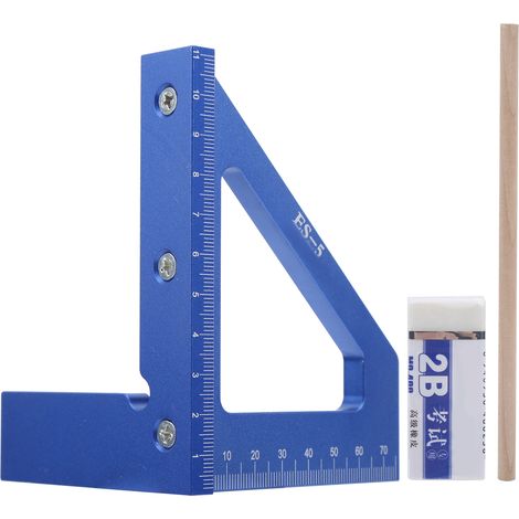 Tracer d'angle 45 degrés pour menuisier, règle de marquage en alliage d'aluminium, outil de charpentier avec gomme crayon intégrée. (1/5)