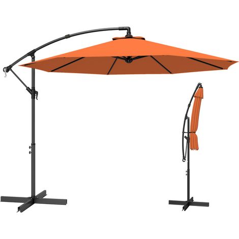 3m Orange Cantilever Parasol with Cross Base, Hand Crank Operated Offset Hanging Umbrella, Outdoor Patio Garden Sun Shade (1/5)