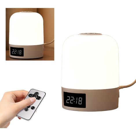 Luce notturna ricaricabile per bambini, con telecomando, sensore touch, 3 colori, timer, orologio, ideale per cameretta e allattamento, colore bianco, 8x8x10,9 cm. (1/5)