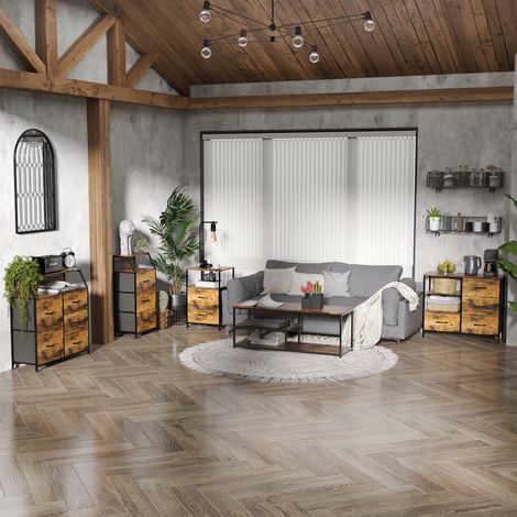 Aufbewahrungsmöbel im Industriestil mit 3 herausnehmbaren Stoffschubladen und 2 Regalböden – 44 x 29 x 92 cm – Holz und Metall (1/5)
