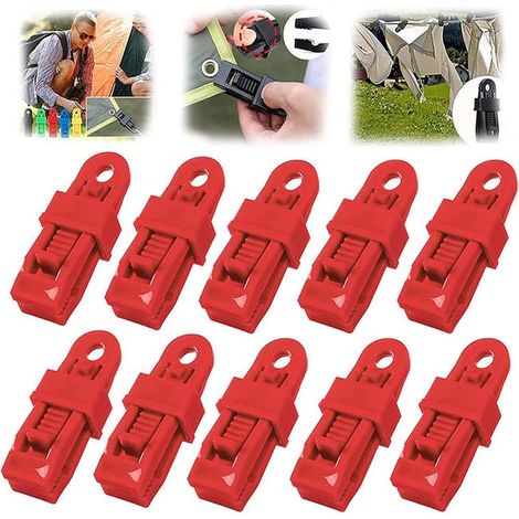 Lot de 10 pinces en tissu imperméable, réutilisables pour tentes Pinces légères en tissu imperméable, rouges (1/5)