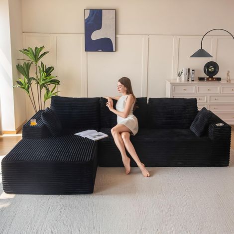 Modular Sofa 265 cm with Chaise Longue Modern Cloud Sofa without L-Shaped Structure with Pouf, Convertible Corner Sofa, Assembly Required, Box Sofa for Living Room (1/5)