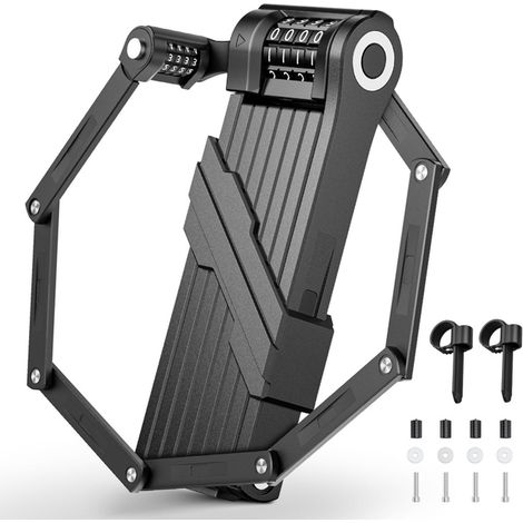 Antivol Velo Pliable 120cm, Serrure Vélo Pliante Portable, Antivol Pliable avec Support, Serrure à Combinaison à 4 Chiffres