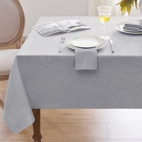 Nappe lavable aspect lin 140x240 cm Gris clair, hydrofuge
