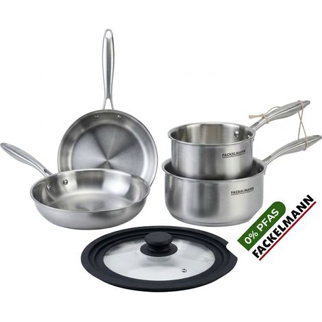 Batterie de cuisine avec 2 poêles 20/26 cm et 2 casseroles 14/18 cm avec 1 couvercle de cuisson universel sans PFAS Fackelmann Vita3 (1/5)