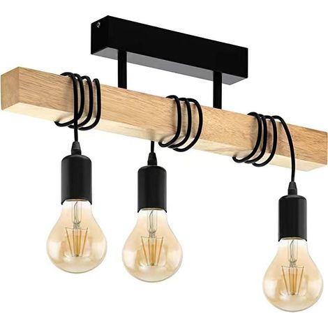 Suspension rétro à 3 lumières plafonnier style campagne luminaire suspendu en hauteur réglable 55 cm Métal (1/4)