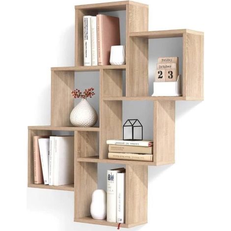 Étagere murale LAURIO 2 - Décor chene - L81,2 x H94,3 x P15,7 cm - Fabriqué en Allemagne (1/4)