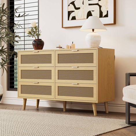 Commode 120x76, 5x40 cm, 6 tiroirs en bois avec poignées métalliques, idéale pour chambre, salon ou bureau (1/5)